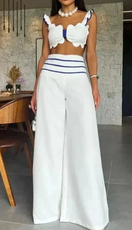 Conjunto calça pantalona e top em ondulação Modix