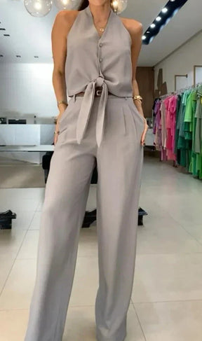 Conjunto com top abotoado e calça reta Modix