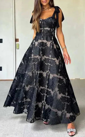 Vestido midi tule alça laço Modix