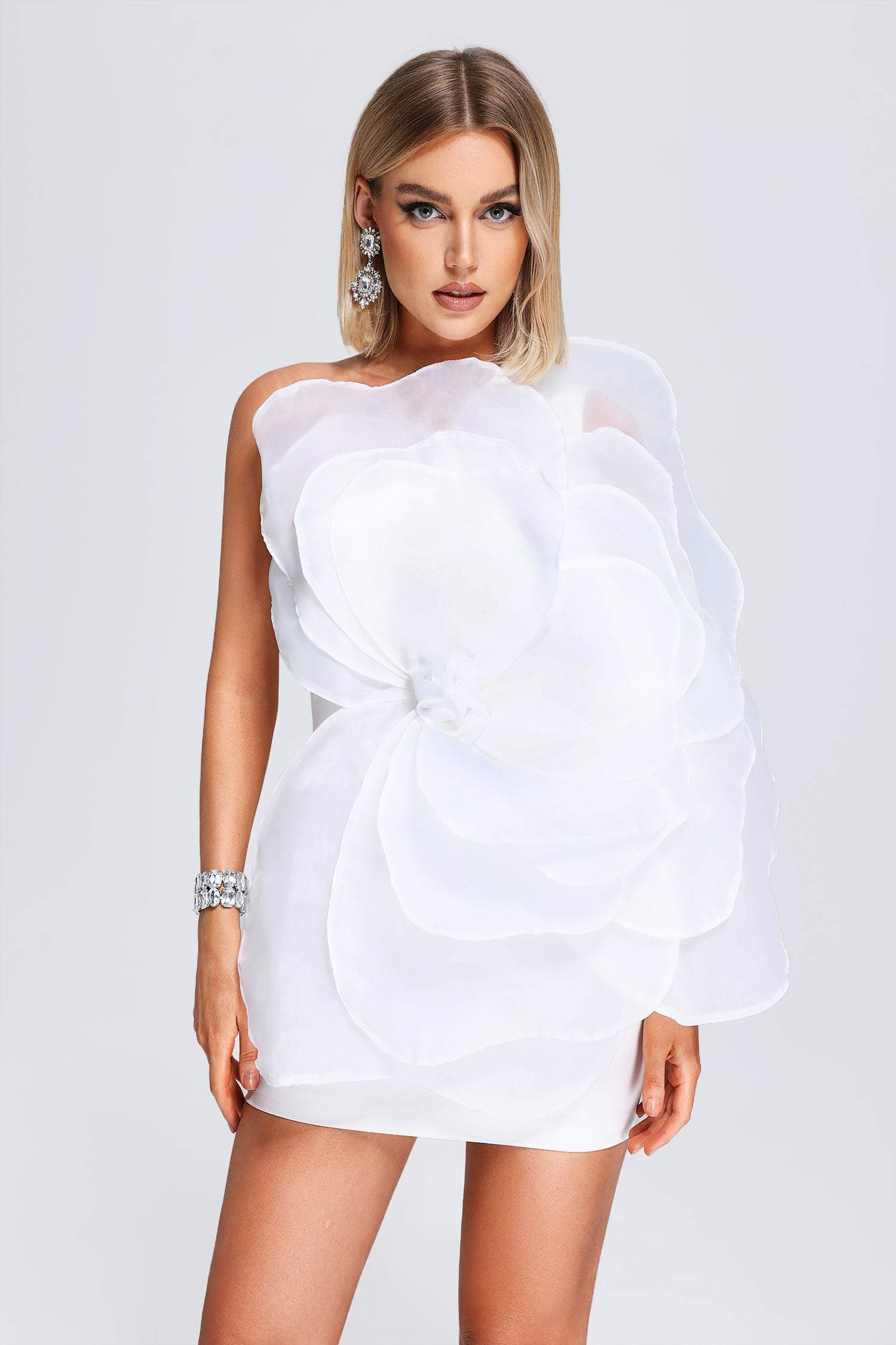 Vestido Rosa de Cámelia - Branco